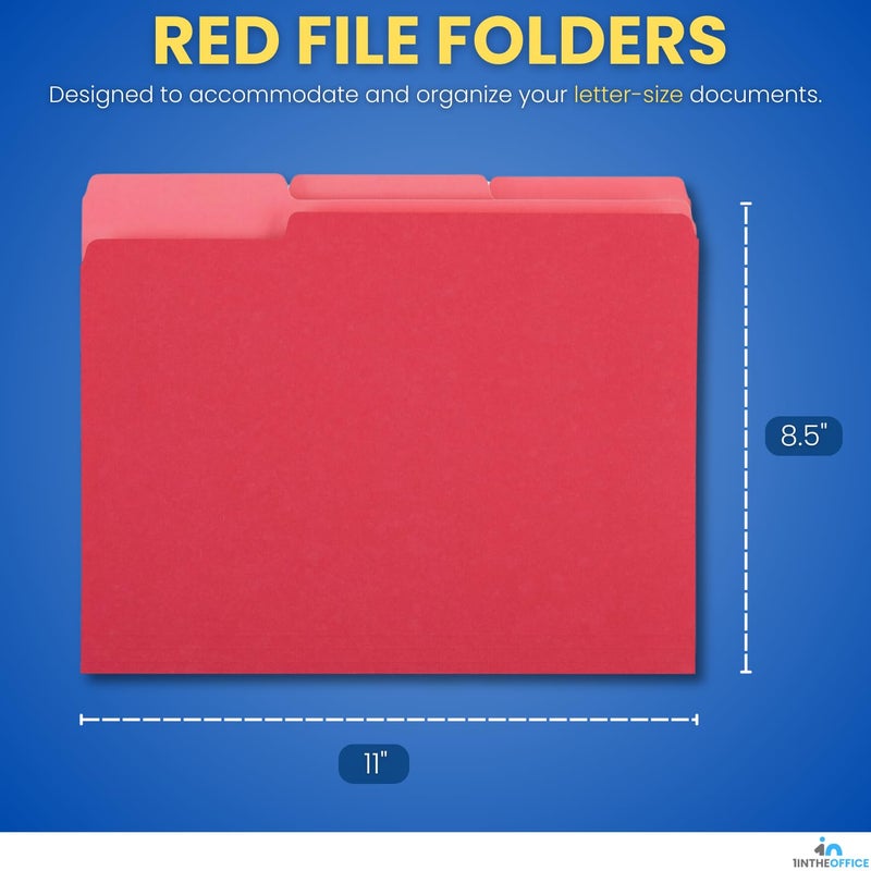 1InTheOffice Red File Folders Letter Size, File Folders with Tabs, Filling Folders, 1/3 Cut Tab, 24/Pack - Image 2